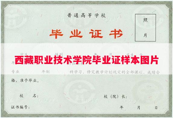 西藏职业技术学院毕业证样本图片