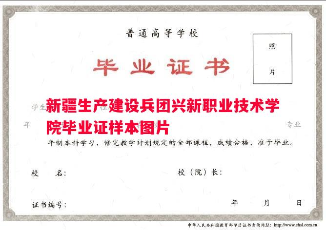 新疆生产建设兵团兴新职业技术学院毕业证样本图片