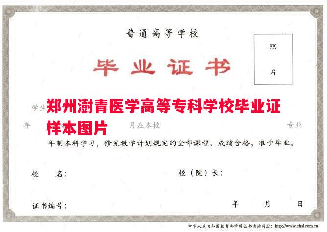 郑州澍青医学高等专科学校毕业证样本图片