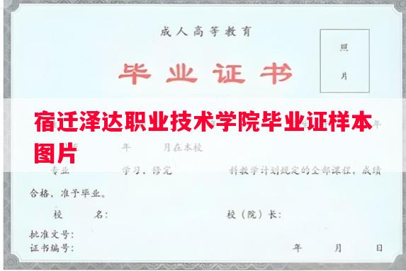 宿迁泽达职业技术学院毕业证样本图片