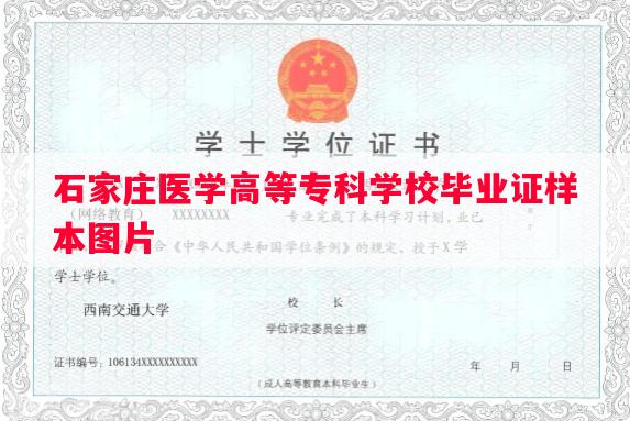 石家庄医学高等专科学校毕业证样本图片