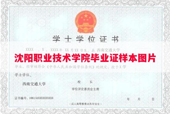 沈阳职业技术学院毕业证样本图片
