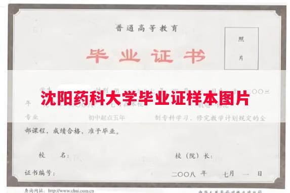 沈阳药科大学毕业证样本图片