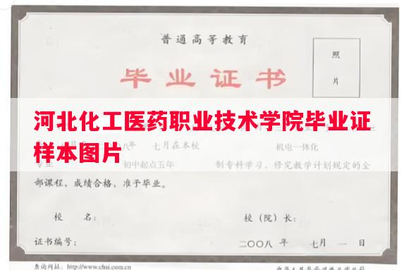河北化工医药职业技术学院毕业证样本图片