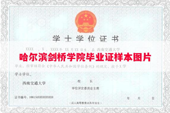 哈尔滨剑桥学院毕业证样本图片