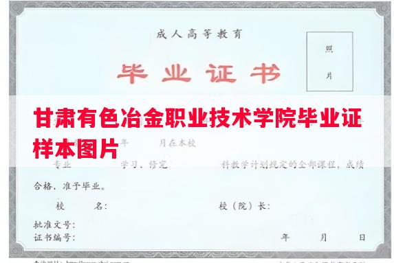 甘肃有色冶金职业技术学院毕业证样本图片