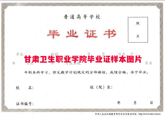甘肃卫生职业学院毕业证样本图片