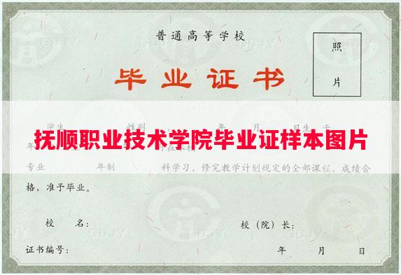 抚顺职业技术学院毕业证样本图片