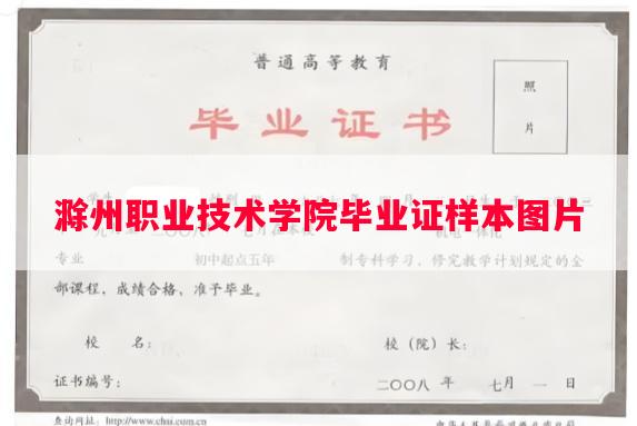 滁州职业技术学院毕业证样本图片