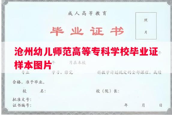 沧州幼儿师范高等专科学校毕业证样本图片