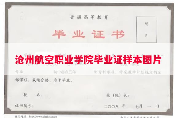 沧州航空职业学院毕业证样本图片