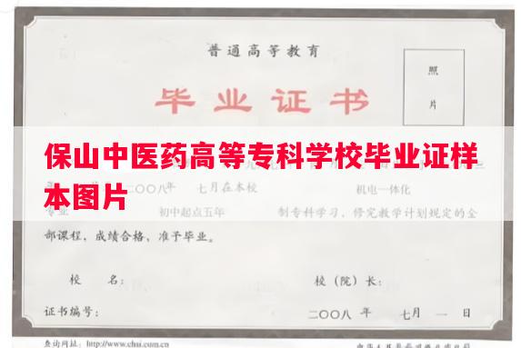 保山中医药高等专科学校毕业证样本图片
