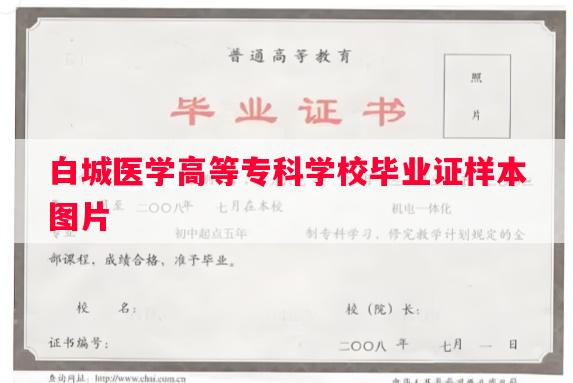白城医学高等专科学校毕业证样本图片